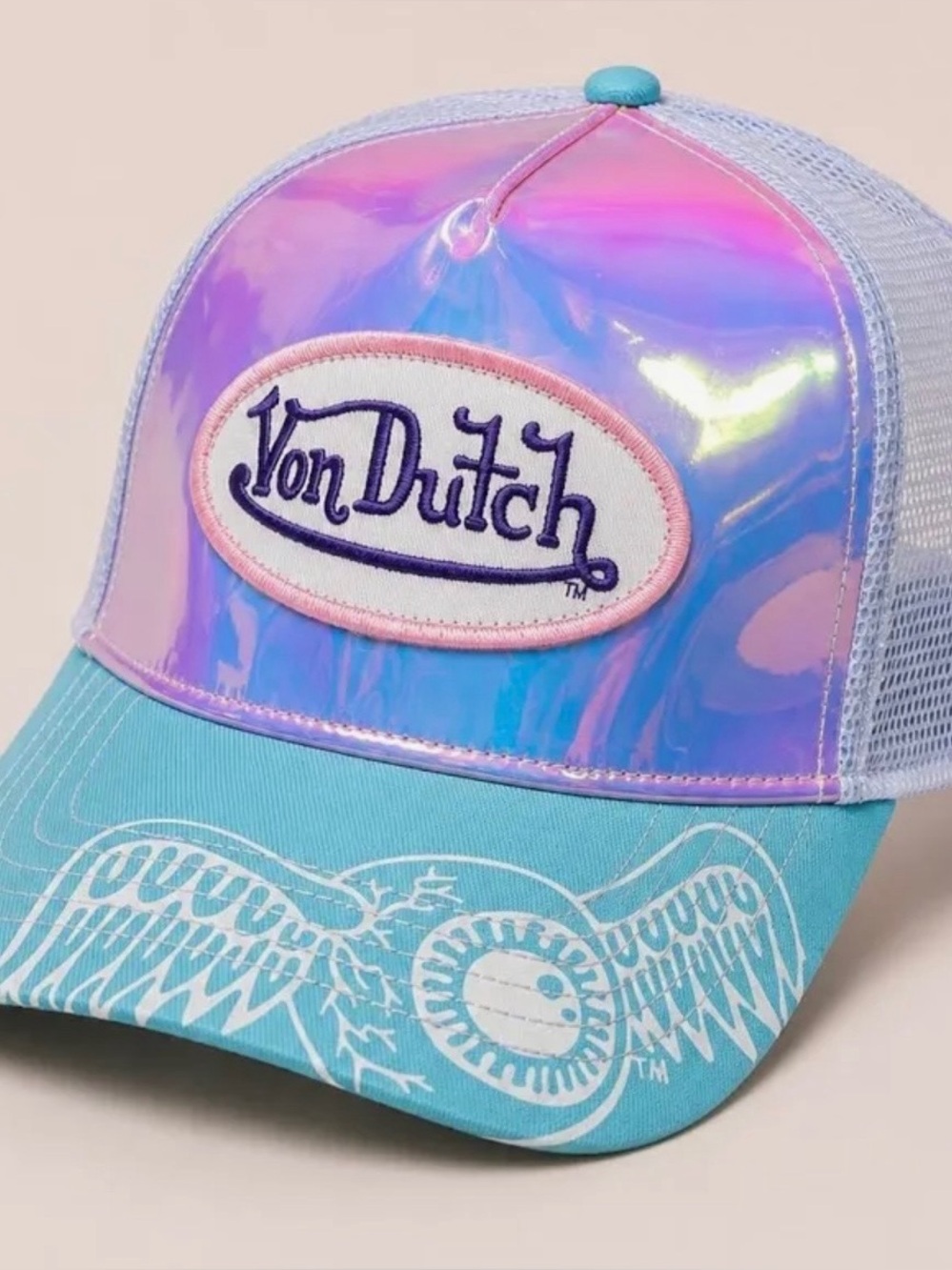 Von Dutch Kids Iridescent Pink & Aqua Mesh Trucker Hat